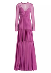 Vera Wang Giselle Tiered Semi-Sheer Gown
