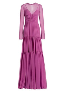 Vera Wang Giselle Tiered Semi-Sheer Gown