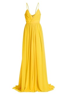 Vera Wang Joelle Pleated Front Slit Gown