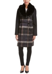 Vera Wang Women's Sohphie Plaid Wool Coat with Faux Fur Collar