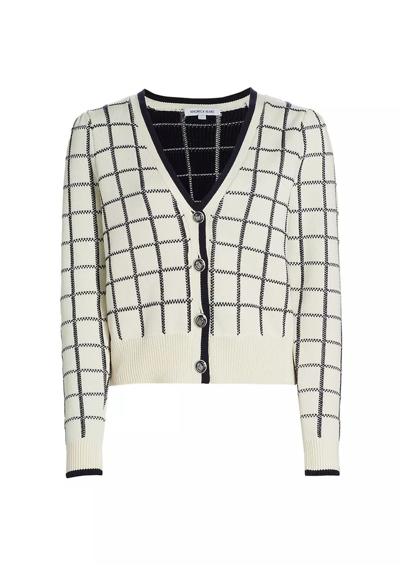 Veronica Beard Adaire Windowpane Check Cotton Cardigan