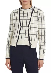 Veronica Beard Adaire Windowpane Check Cotton Cardigan