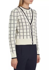 Veronica Beard Adaire Windowpane Check Cotton Cardigan