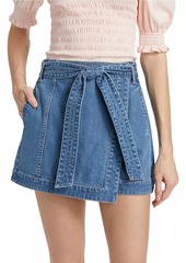 Veronica Beard Agee Denim Tie-Waist Skort