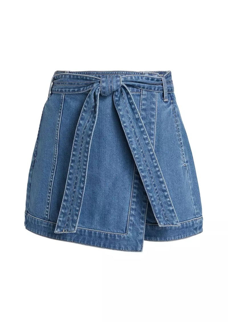 Veronica Beard Agee Denim Tie-Waist Skort