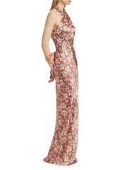 Veronica Beard Alberta Floral Silk-Blend Halter Gown