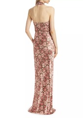 Veronica Beard Alberta Floral Silk-Blend Halter Gown