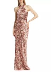 Veronica Beard Alberta Floral Silk-Blend Halter Gown