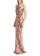 Veronica Beard Alberta Floral Silk-Blend Halter Gown