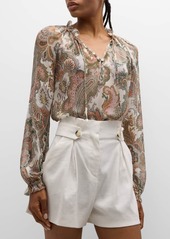 Veronica Beard Antonette Long-Sleeve Paisley Blouse