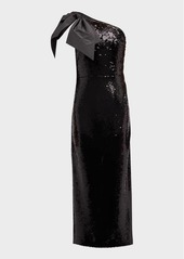 Veronica Beard Bader Sequin One-Shoulder Bow Midi Dress
