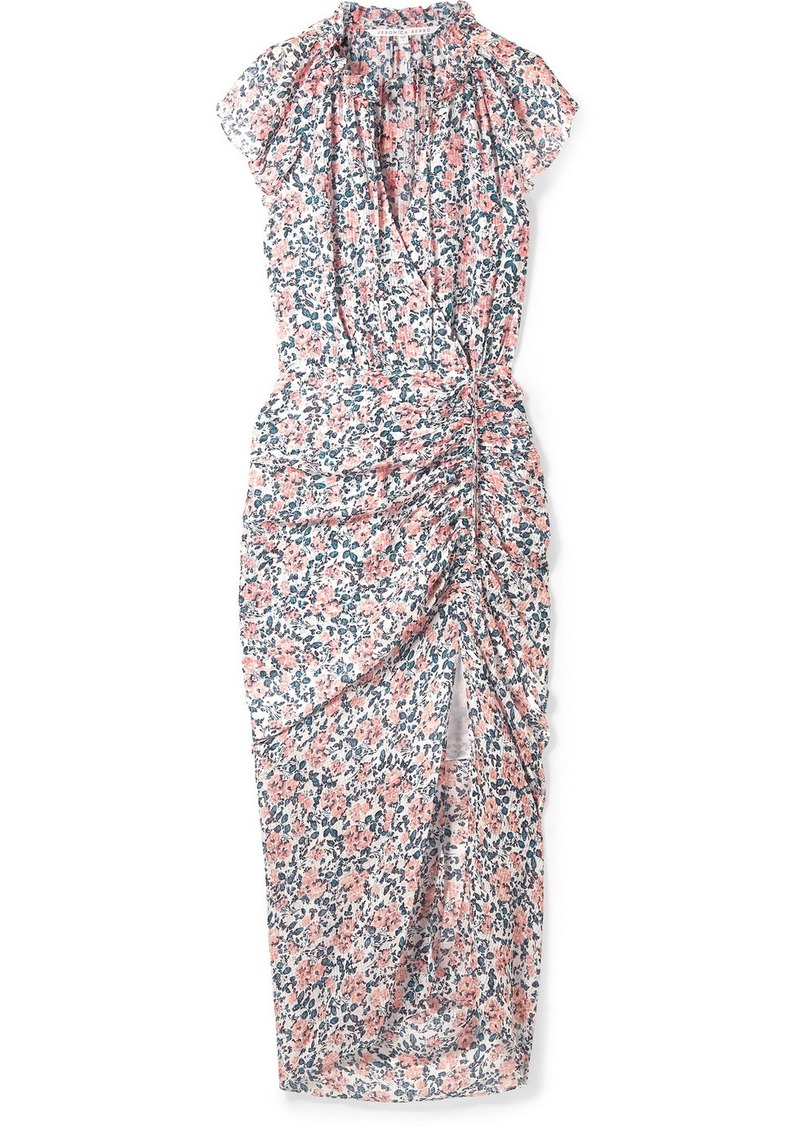 Veronica Beard Brynlee Wrap-effect Ruched Floral-print Silk-voile Midi ...