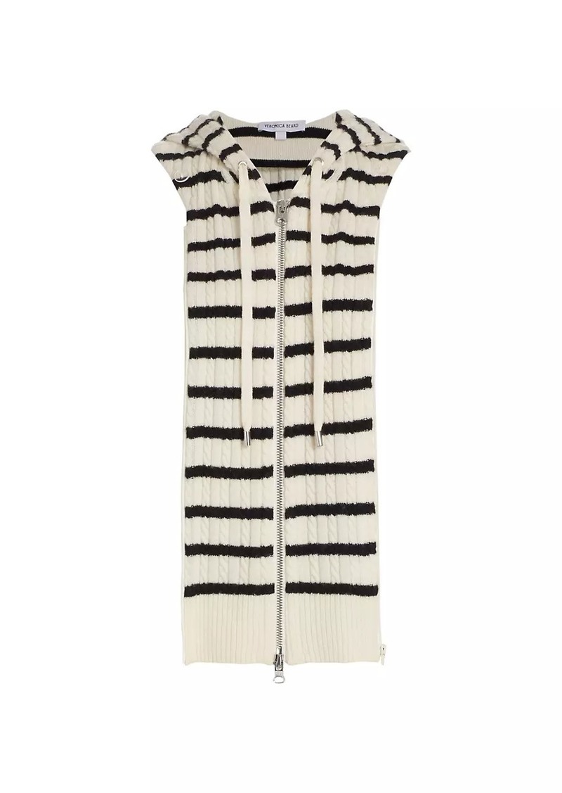 Veronica Beard Bunny Striped Cable-Knit Wool & Cashmere Zip-Up Hoodie