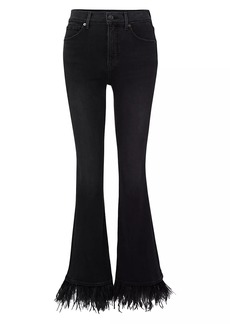 Veronica Beard Carson Flared Feather-Trim Jeans
