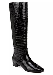 Veronica Beard Cecile Croc-Embossed Wide-Calf Leather Boots