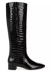 Veronica Beard Cecile Croc-Embossed Wide-Calf Leather Boots