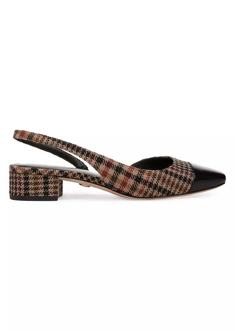 Veronica Beard Cecile 25MM Leather Cap-Toe Plaid Slingback Pumps