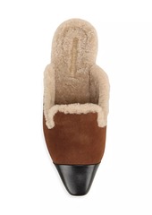 Veronica Beard Cecile Shearling -Trimmed Suede Mules