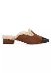 Veronica Beard Cecile Shearling -Trimmed Suede Mules