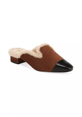 Veronica Beard Cecile Shearling -Trimmed Suede Mules