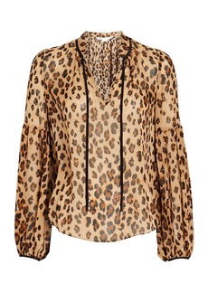 Veronica Beard Charen Leopard Silk Blouse