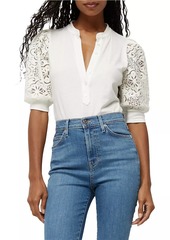 Veronica Beard Coralee Cotton Lace-Sleeve Blouse