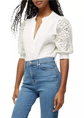 Veronica Beard Coralee Cotton Lace-Sleeve Blouse