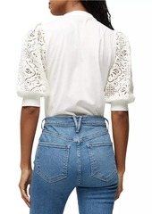 Veronica Beard Coralee Cotton Lace-Sleeve Blouse