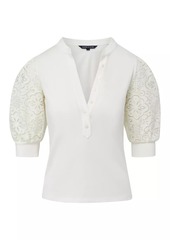 Veronica Beard Coralee Cotton Lace-Sleeve Blouse