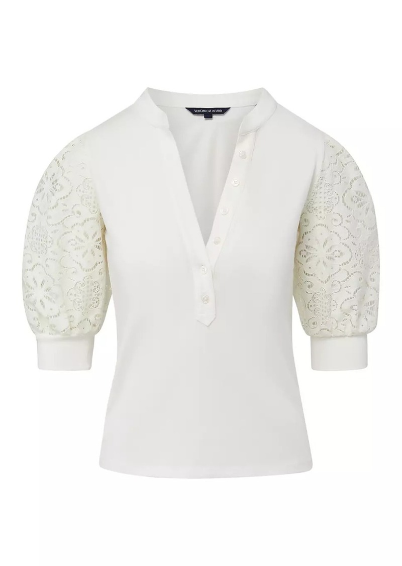 Veronica Beard Coralee Cotton Lace-Sleeve Blouse