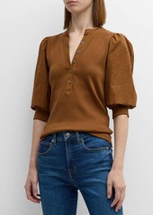 Veronica Beard Coralee Puff Sleeve Button-Front Top