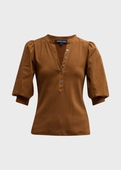 Veronica Beard Coralee Puff Sleeve Button-Front Top