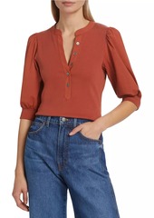 Veronica Beard Coralee Puff-Sleeve Henley Top