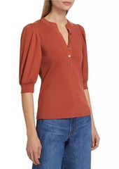 Veronica Beard Coralee Puff-Sleeve Henley Top