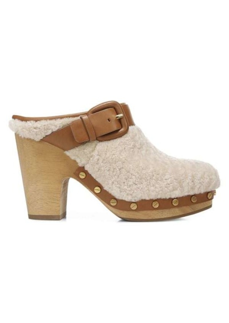 Veronica Beard Dacey-2 Shearling & Leather Heeled Mules