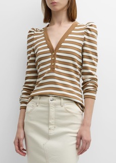 Veronica Beard Delkab Striped Knit Puff-Sleeve Top