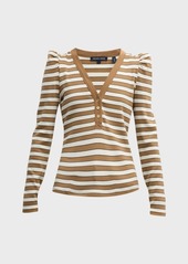 Veronica Beard Delkab Striped Knit Puff-Sleeve Top