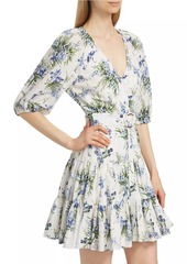 Veronica Beard Dewey Floral Cotton Belted Minidress