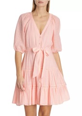 Veronica Beard Dewey Tiered Cotton Tie-Waist Minidress