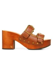 Veronica Beard Double Buckle Leather Platform Clog Sandals