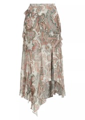 Veronica Beard Eleonora Ruffled Paisley Silk Midi-Skirt