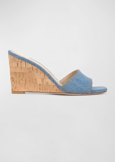 Veronica Beard Ellen Denim Cork Wedge Sandals