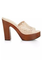 Veronica Beard Guadalupe Woven Leather Wooden-Heel Mules