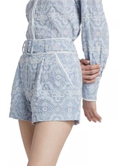 Veronica Beard Hobbes Cotton Eyelet Belted Shorts