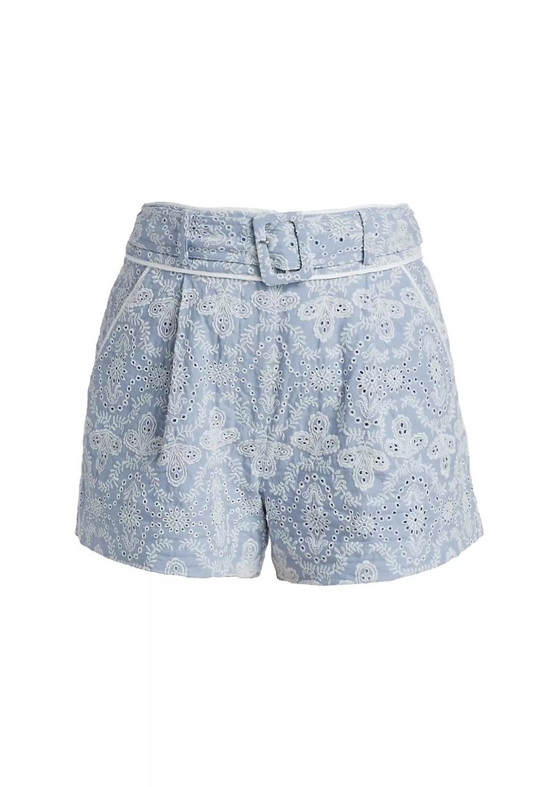 Veronica Beard Hobbes Cotton Eyelet Belted Shorts