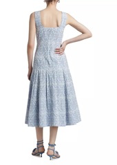 Veronica Beard Jolie Eyelet Squareneck Midi-Dress