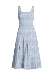 Veronica Beard Jolie Eyelet Squareneck Midi-Dress