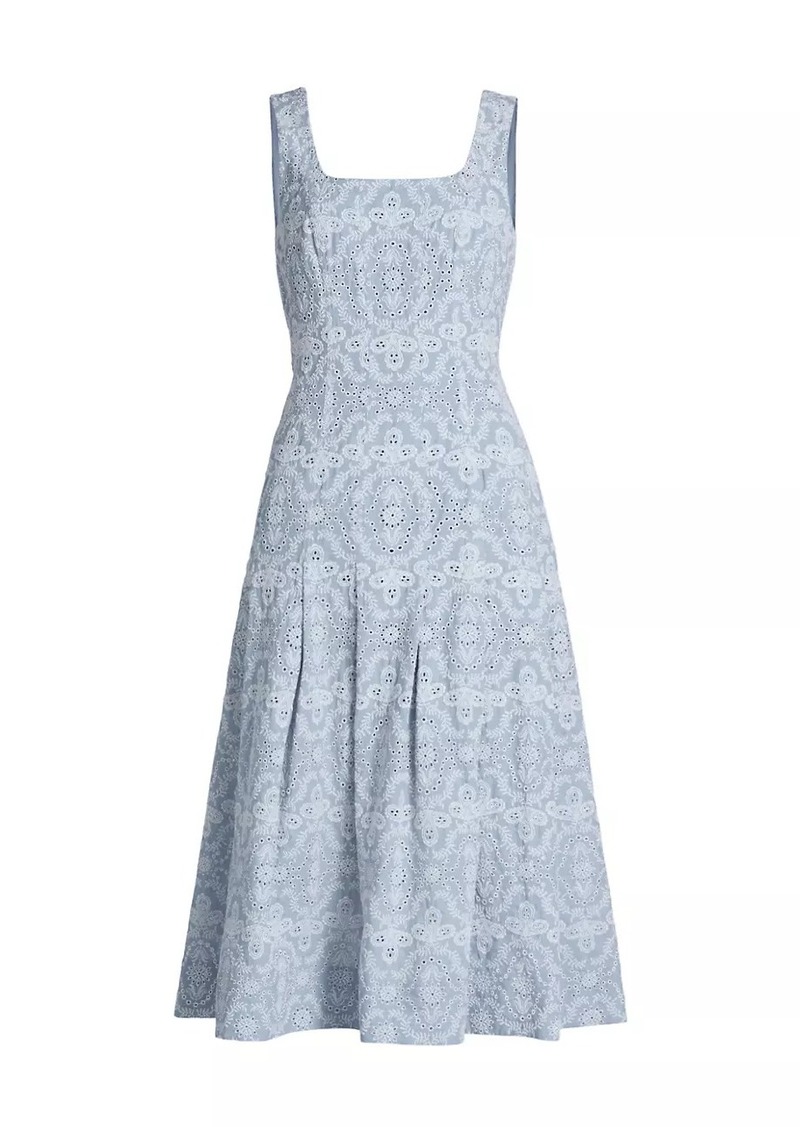 Veronica Beard Jolie Eyelet Squareneck Midi-Dress