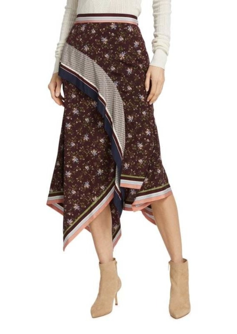 Veronica Beard Kandi Asymmetric Floral Midi-Skirt
