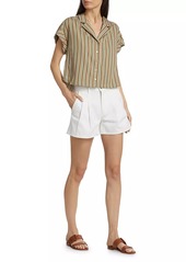 Veronica Beard Kasa Striped Linen Crop Shirt